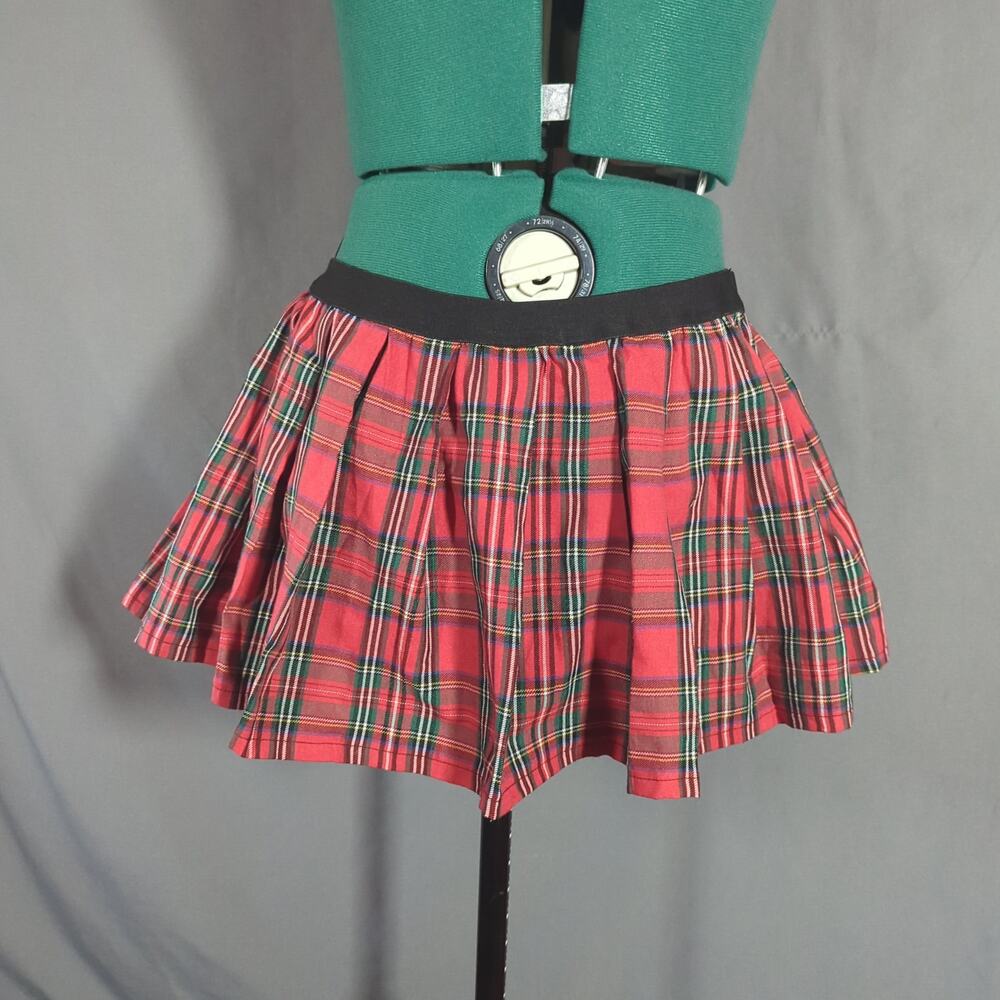 Red Tartan Plaid Pleated Micro Mini Skirt Size L Preppy Punk Schoolgirl